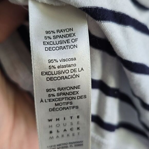 WHBM Blue & White Striped Two Tone Classy Dressy Ruffle Off the Shoulder Blouse  - Picture 8 of 9